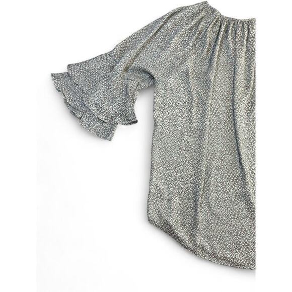 Chaps Women's Floral Boho Blouse Pullover Bell Sleeves Blue Patterned XL - Picture 6 of 8